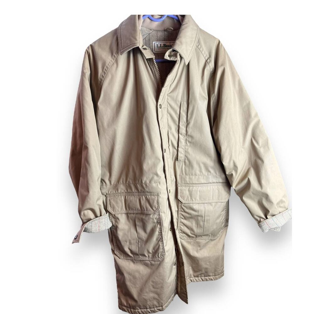 Vtg LL Bean Tan Thinsulate Wool Lined Parka Coat | Mens LARGE | USA Vintage - Picture 4 of 11